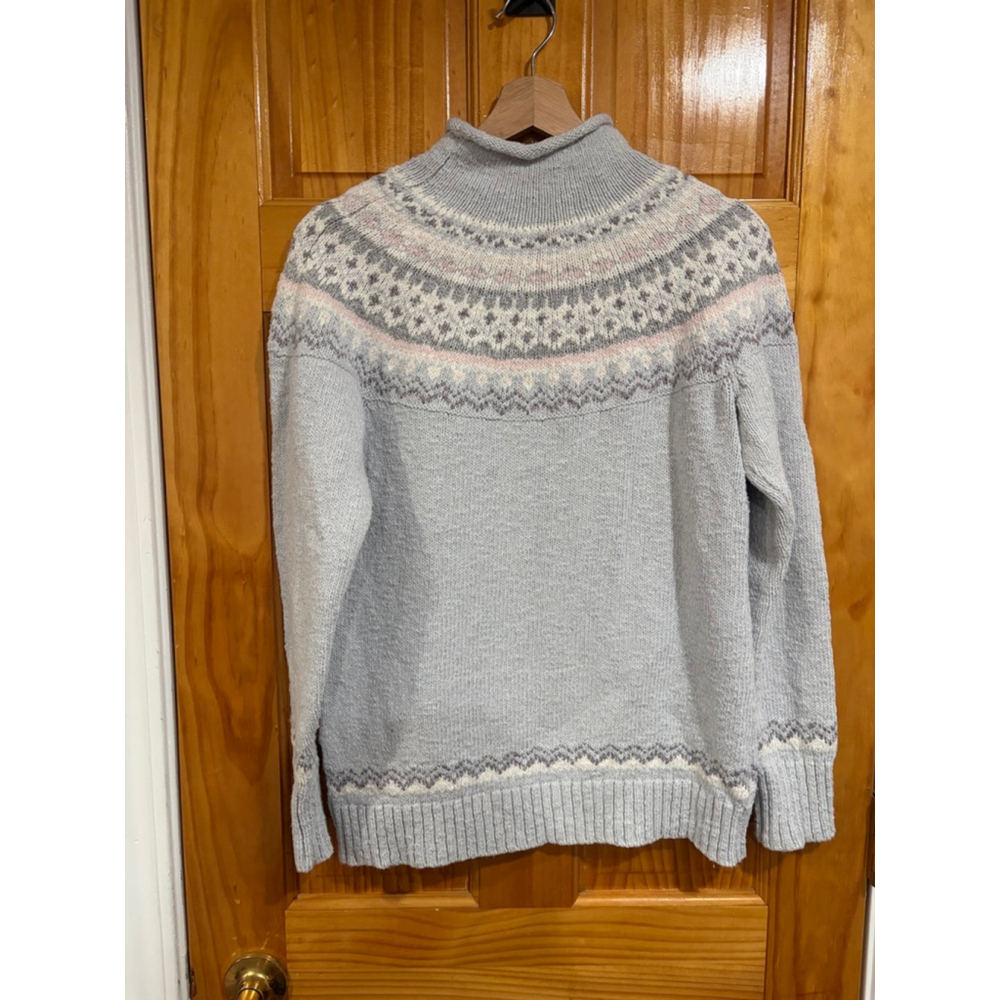 LL Bean Fair Isle Roll Neck Sweater Gray Nordic Cotton Small - Picture 4 of 6